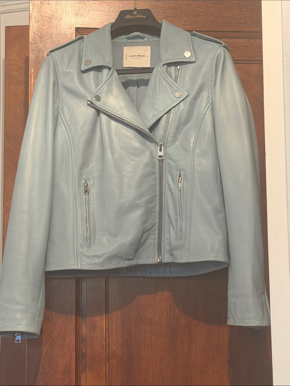 Lucky Brand Blue Leather Moto Jacket